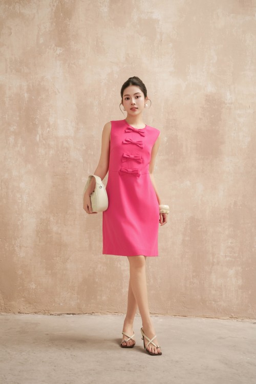 Sixdo Magenta Bowtie Woven Loose Dress